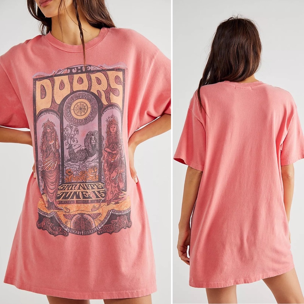 DAYDREAMER x Free People The Doors Tee Shirt Dress in Pink Oversized Large NEW
